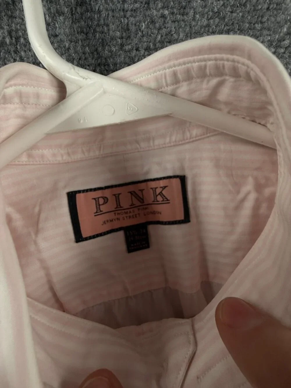 Thomas Pink Mens 15.5 34 Pink Striped Long Sleeve Button Up French Cuff